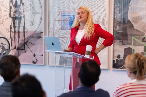 Dean Kokobobo addresses the audience at the State of teh College