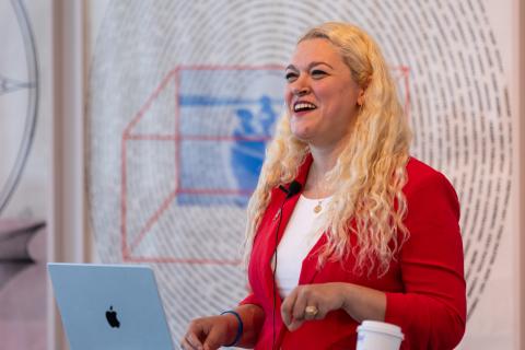 Dean Kokobobo addresses the audience at the State of the College