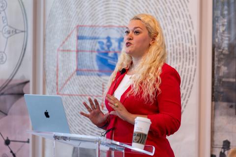 Dean Kokobobo addresses the audience at the State of the College