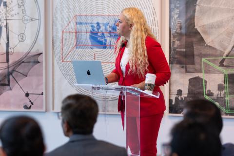 Dean Kokobobo addresses the audience at the State of the College