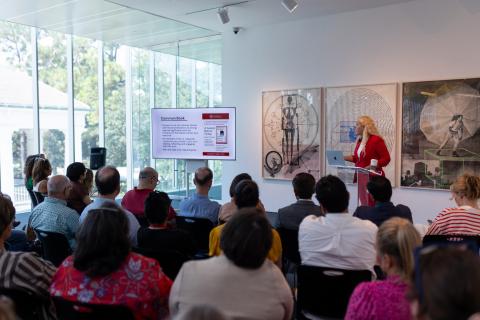 Dean Kokobobo addresses the audience at the State of the College