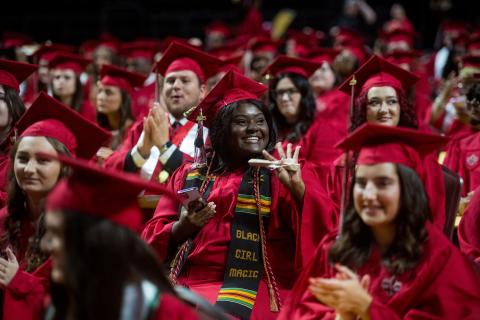 Students attending commencement